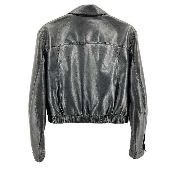 Agolde 'Essie' Black Recycled Leather Cropped Jacket Size XL - Picture 3 of 6